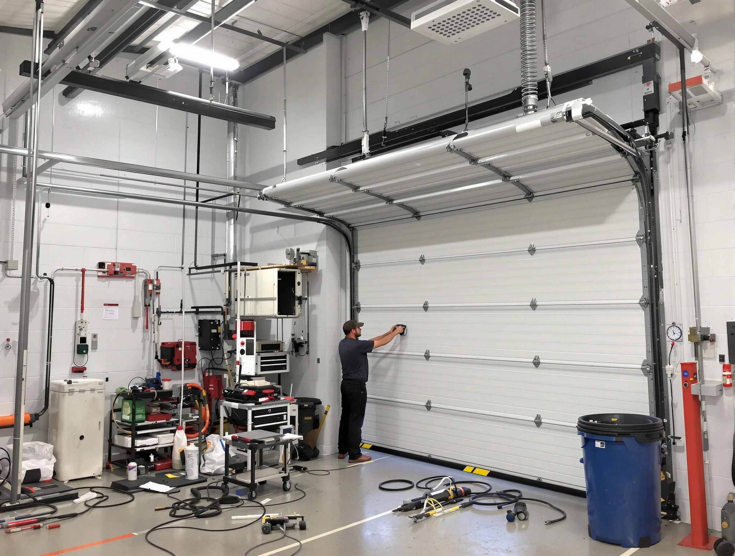 Castle Shannon Garage Door Repair certified technician performing commercial door repair at a Castle Shannon business facility