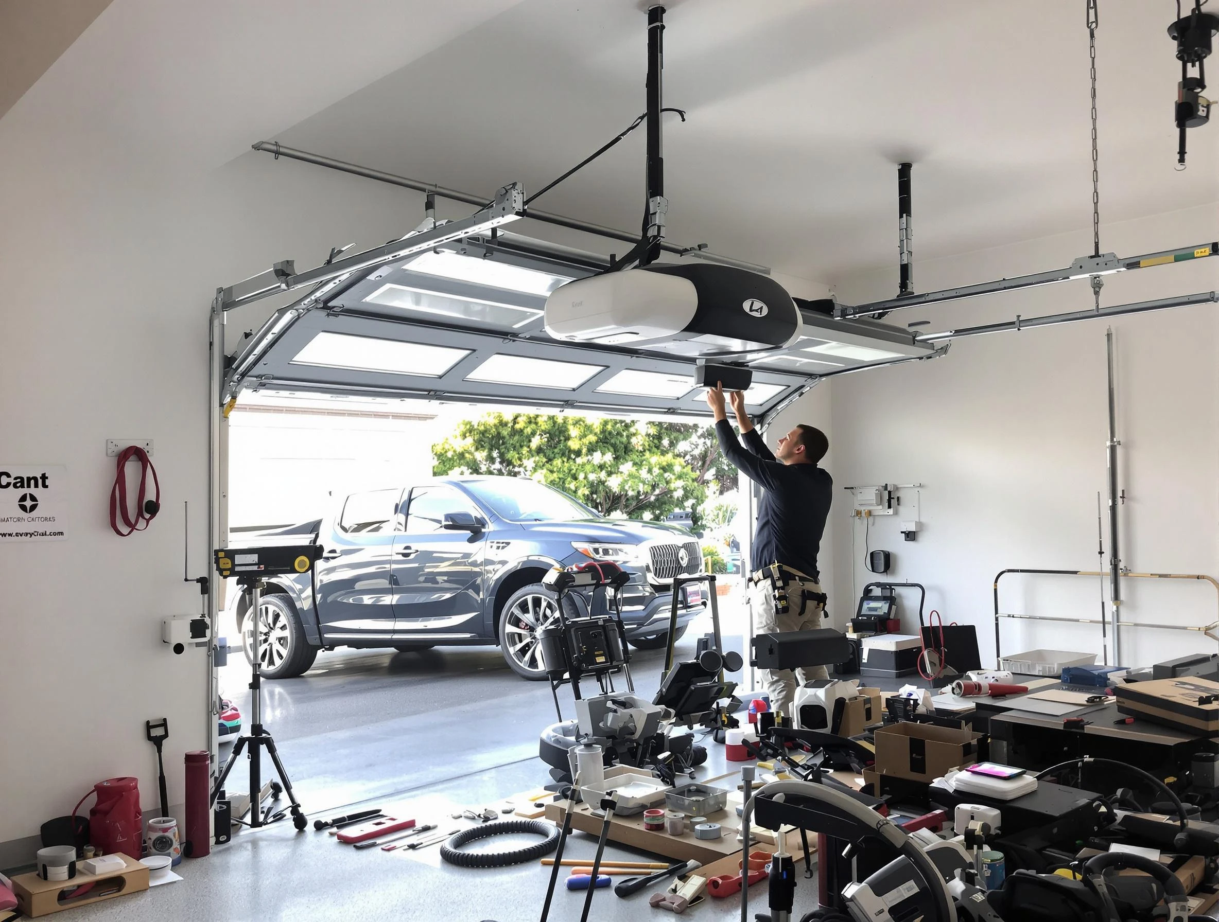 Castle Shannon Garage Door Repair specialist installing smart garage door opener system in Castle Shannon home